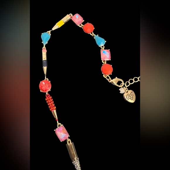 New BETSEY Johnson Back To School Collar Necklace Pencil & Mixed Stone - Picture 8 of 16